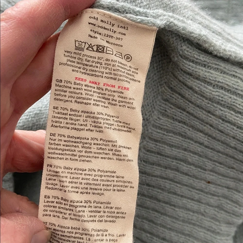 Odd Molly V Neck Baby Alpaca Soft Green with ruffle cuffs Designer Large (3) - Picture 8 of 12